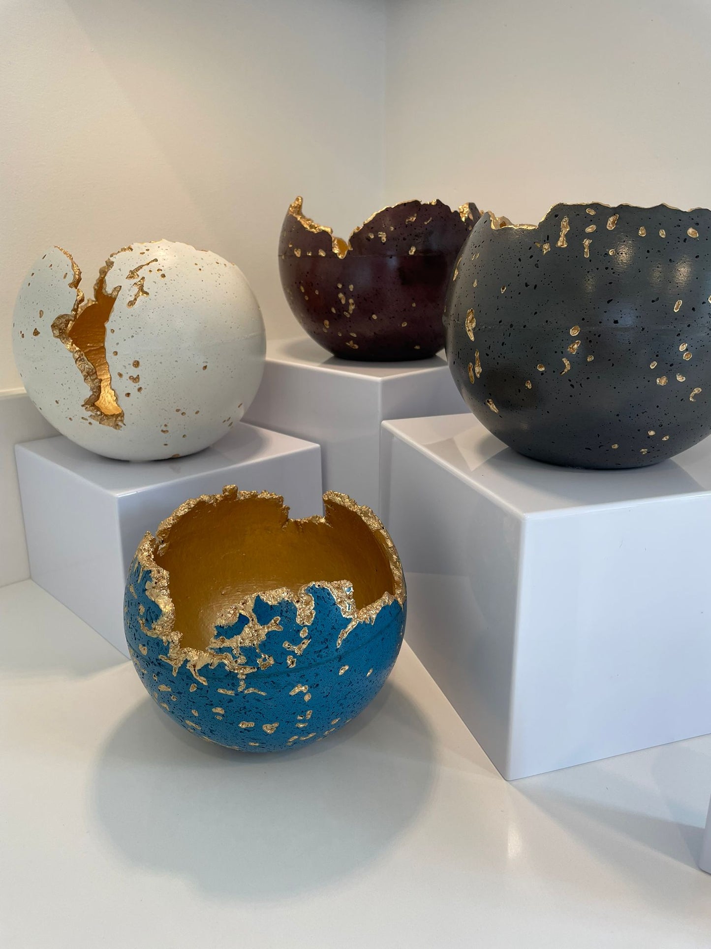 Blue Concrete Decorative Sphere Planter – Wabi-Sabi Inspired Minimalism image 4