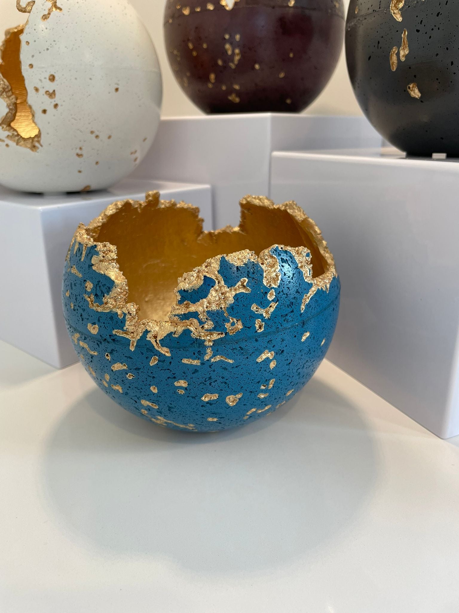 Blue Concrete Decorative Sphere Planter – Wabi-Sabi Inspired Minimalism image 3