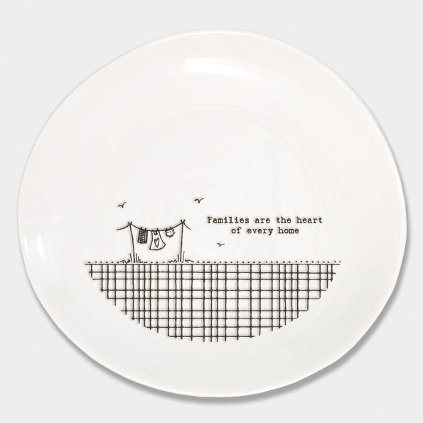 East of India Porcelain Cross Hatch Plate – "Families are the Heart of Every Home" image 3