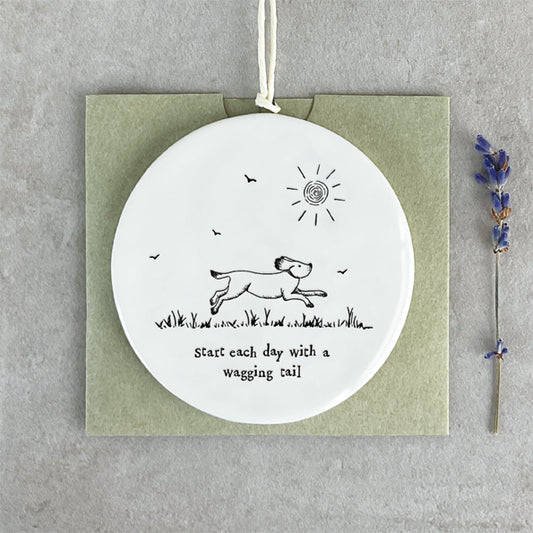 Porcelain Dog Hanger – “Start Each Day with a Wagging Tail” Uplifting Pet Decor image 0