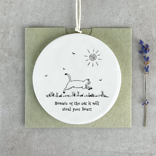 Porcelain Cat Hanger – “Beware of the Cat” Playful Pet Decor image 0