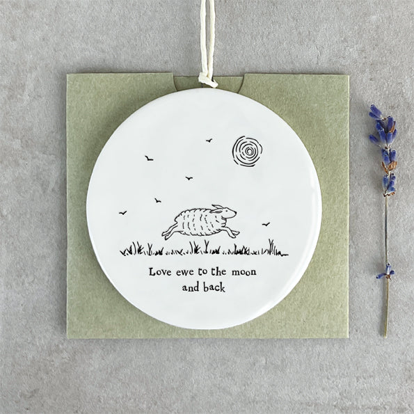 East of India Porcelain Hanging Circle – "Love Ewe to the Moon and Back" image 0