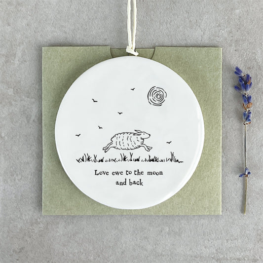 East of India Porcelain Hanging Circle – "Love Ewe to the Moon and Back" image 0