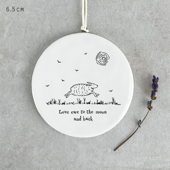 East of India Porcelain Hanging Circle – "Love Ewe to the Moon and Back" image 1