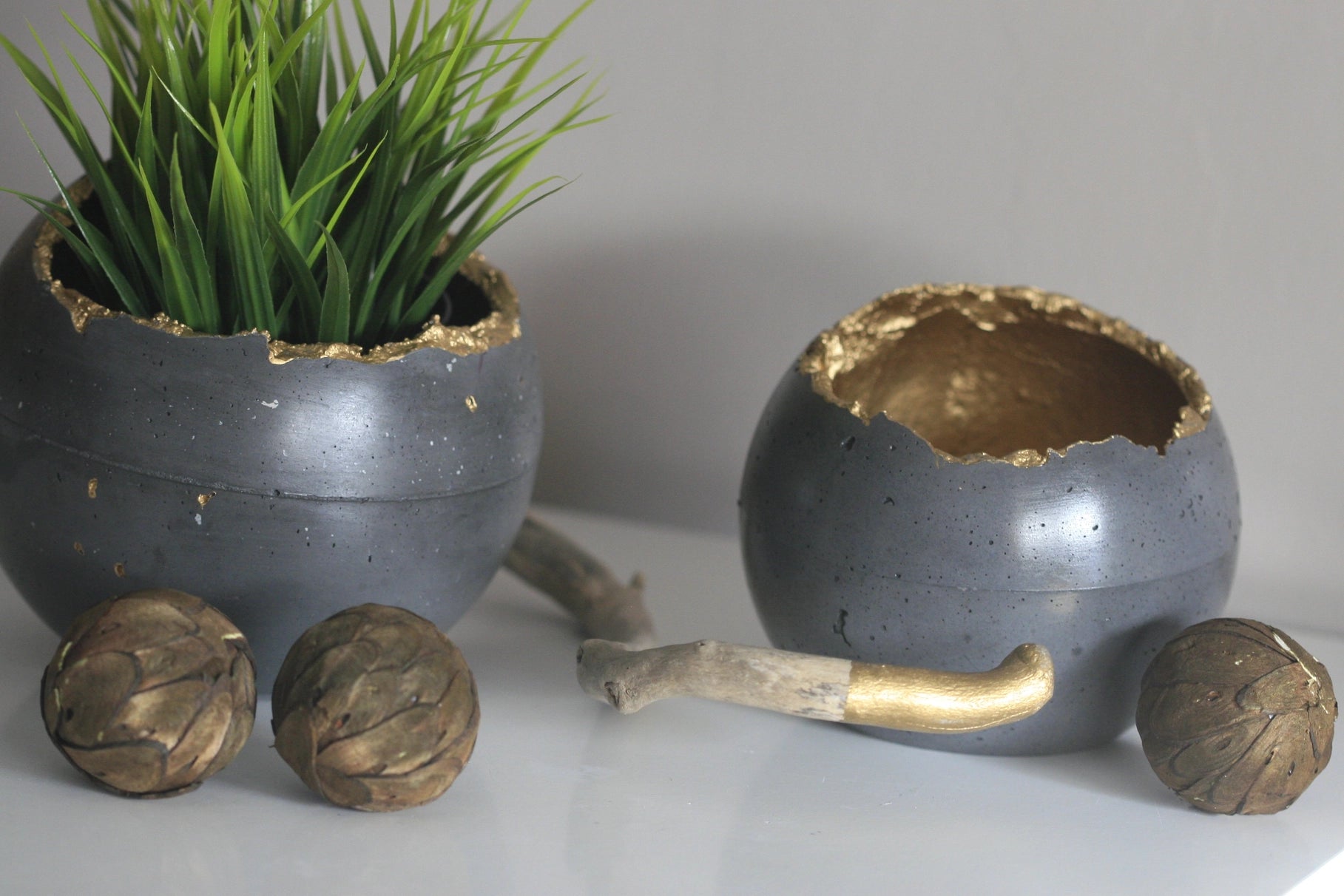 Charcoal Concrete Decorative Sphere Planter – Wabi-Sabi Inspired Elegance image 3