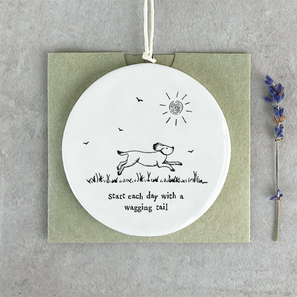 Porcelain Dog Hanger – “Start Each Day with a Wagging Tail” Uplifting Pet Decor image 2