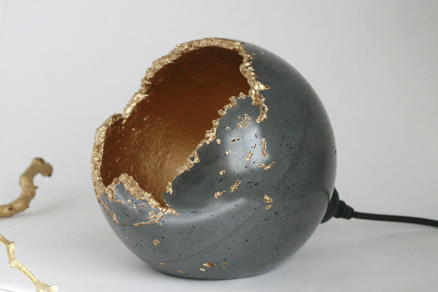 Handmade Concrete Sphere Table Lamp – Wabi-Sabi Elegance with a Quirky Twist image 1