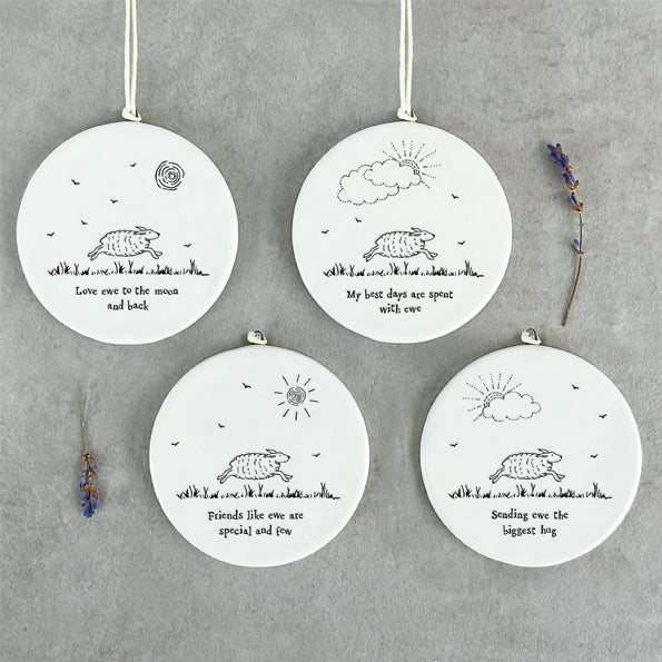 East of India Porcelain Hanging Circle – "Love Ewe to the Moon and Back" image 3