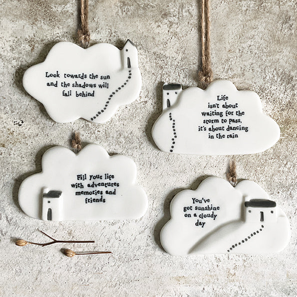 East of India Porcelain Cloud Hanger – "Life Isn’t About Waiting" image 1
