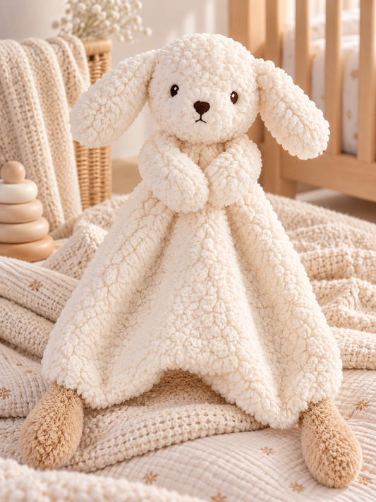 Soft lamb comforter with camel-tone details