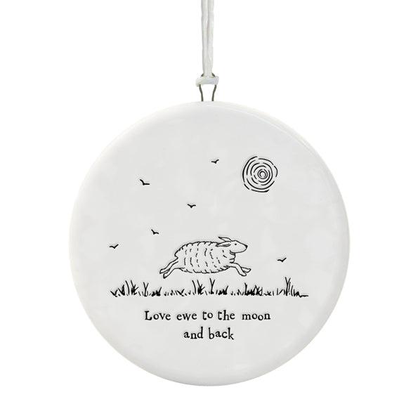 East of India Porcelain Hanging Circle – "Love Ewe to the Moon and Back" image 2