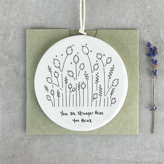 East of India Porcelain Tall Flower Hanger – "You Are Stronger Than You Think" image 0