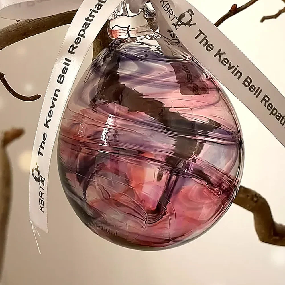 Berry hand-blown glass bauble with the Kevin Bell Repatriation Trust ribbon